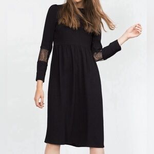 Zara Woman Midi Dress~Black With Lace Sleeve Detail~MED